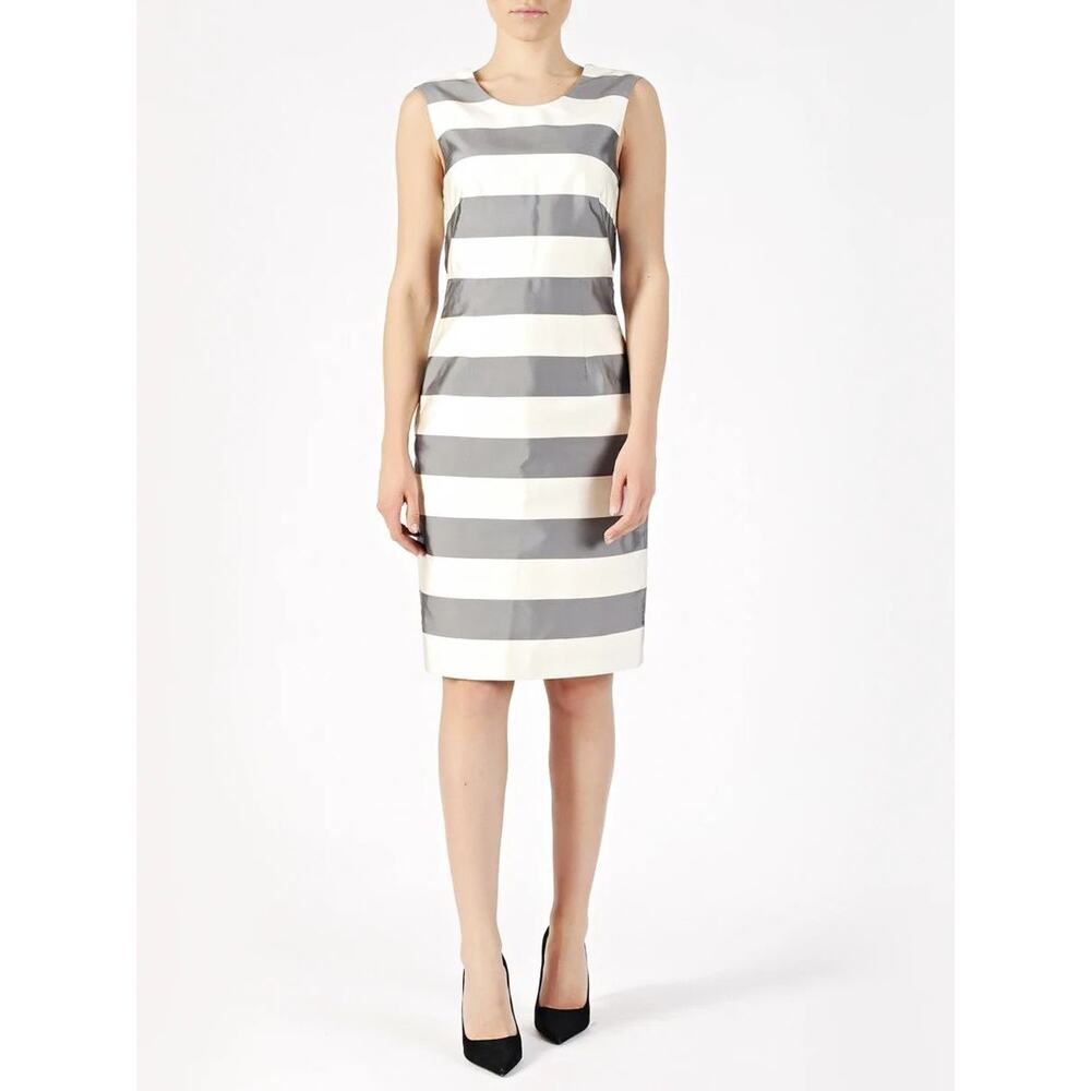 Burberry London Eloise Striped Silk Dress Gray White‎ 8